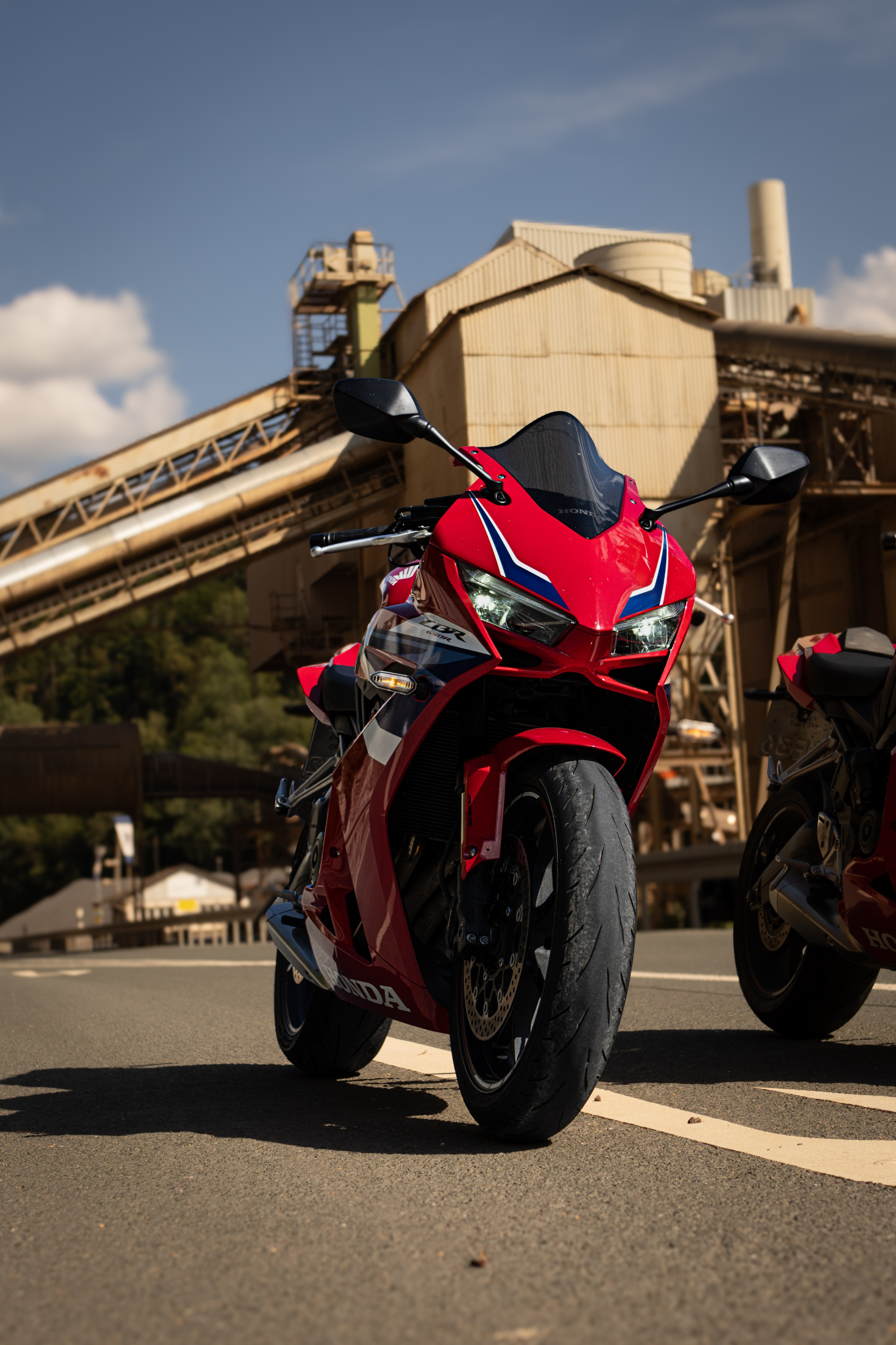 Honda CBR650R at an industrial quarry
